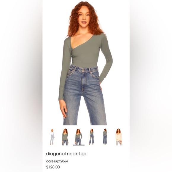 NEW Susana Monaco diagonal neckline Top Green Gray Size S Long Sleeve - Picture 5 of 10